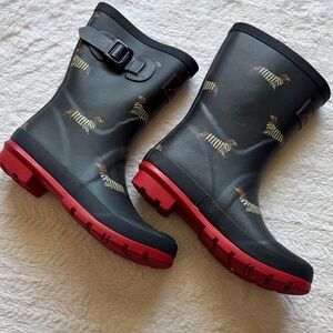 Joules Navy Rain Boots with Red Soles and Dachshund Print size 7
